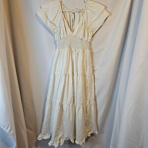 En Elly Tiered Midi Dress Small Cream Cottagecore Boho Cotton Smocked Milk‎ Maid